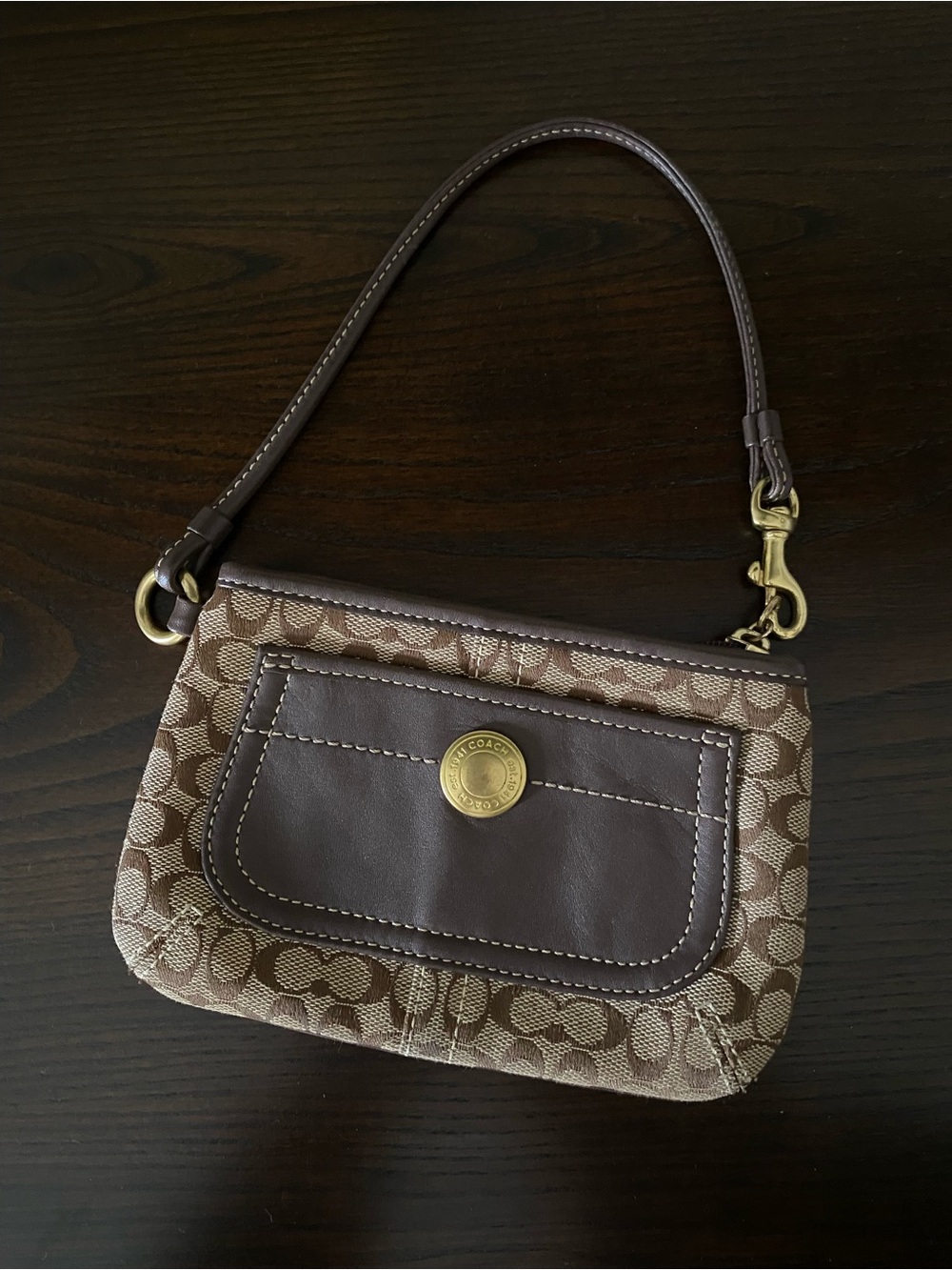 Brown Vintage Coach Signature Wristlet